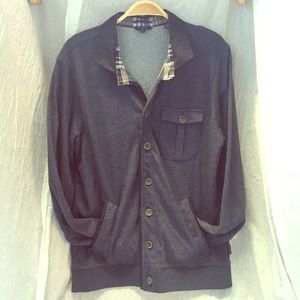 TED BAKER Lightweight Jersey Jacket Plaid Collar